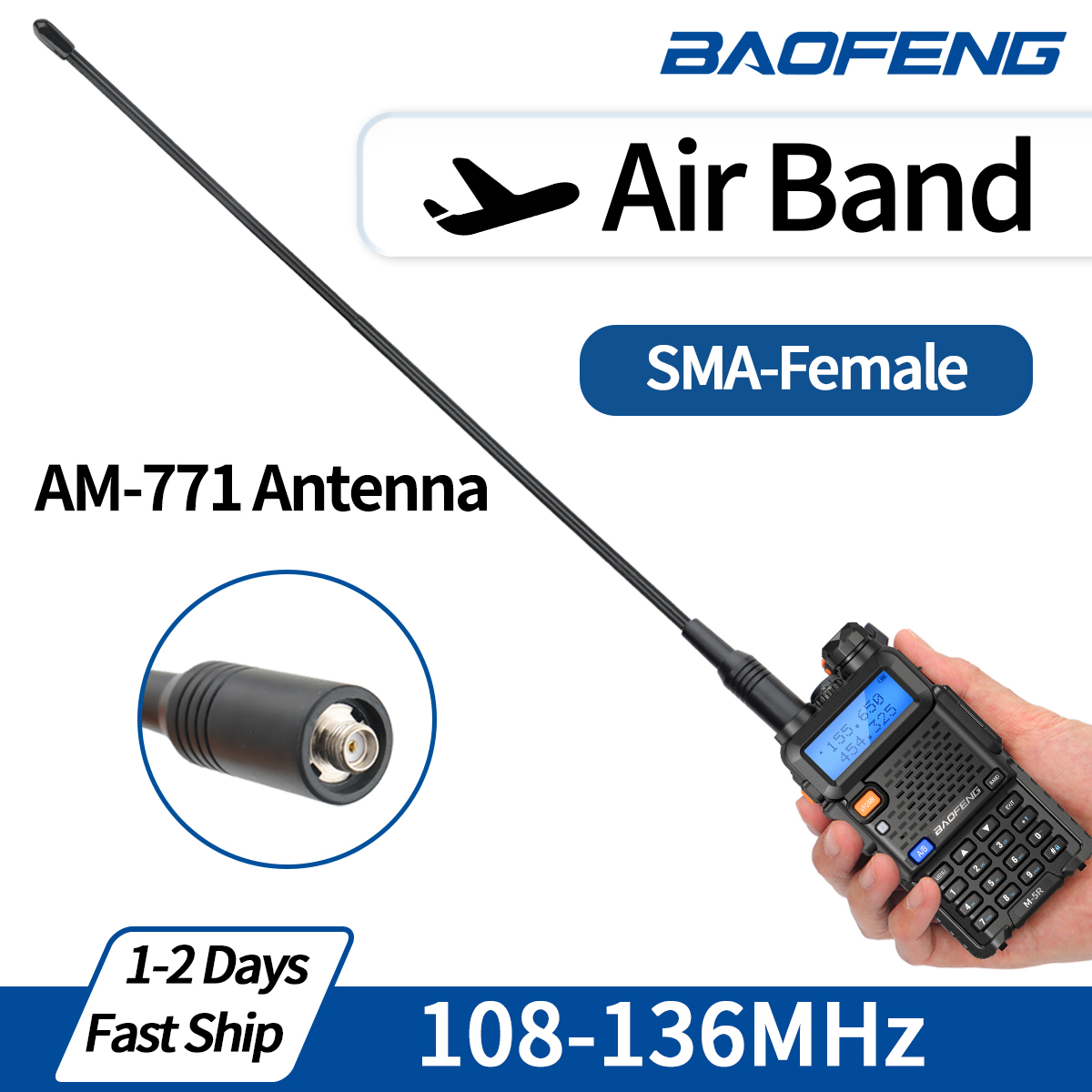 AM-771 Air Band SMA-Female Antenna 108-136MHz for Quansheng UV K5 (8) K6 Baofeng UV 5RH 21 PRO V2 UV-98 Walkie Talkie Ham Radio
