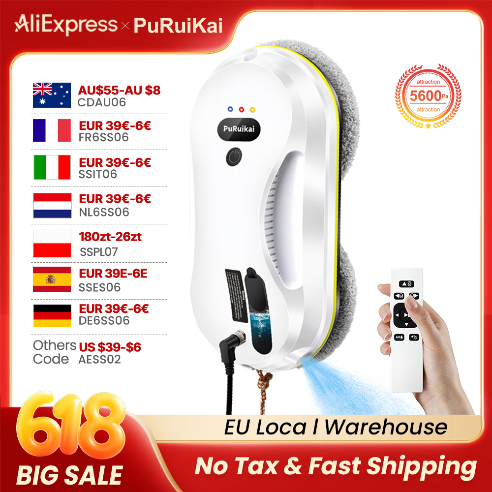 PuRuiKai Household Window Automatic Water Spray Cleaning Robot,With Intelligent Edge Detection System,Robot Glass Cleaner