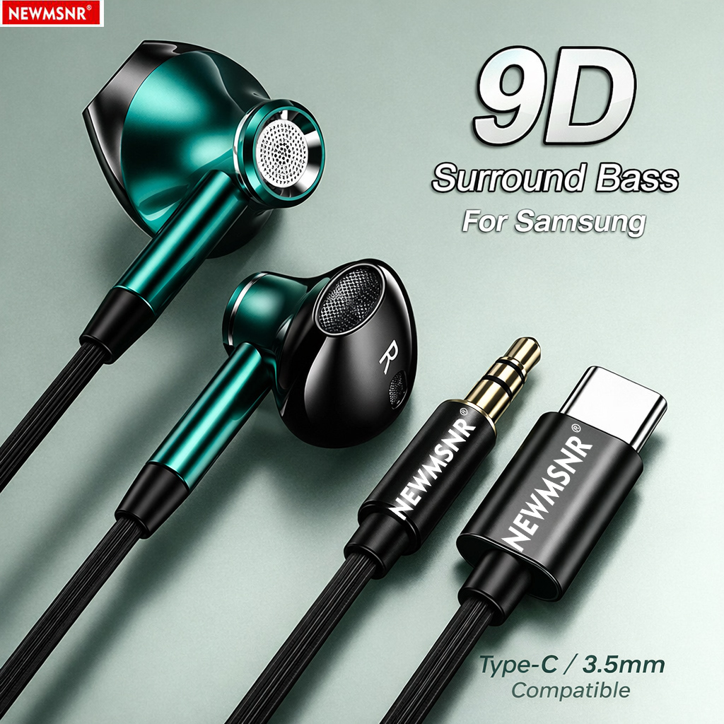 NEW 9D Surround Sound Type C&3.5mm Headphones Volume Control Headset With HD Mic Wired Earbuds For IPhone15-17/Samsung Earphones