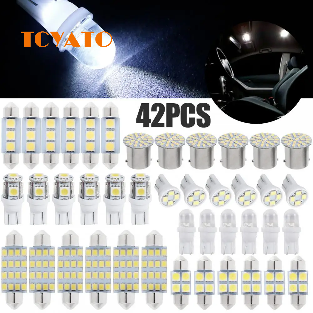 TCYATO 42 Pcs SMD LED Xenon Indoor T10 6000K SMD LED Replacement Car Trunk RV Interior Dome/License Plate/Reading Bulb