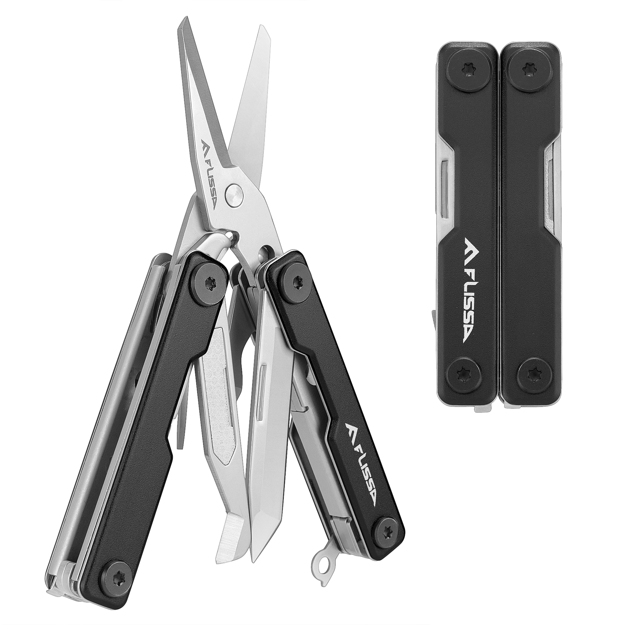 FLISSA 11-in-1 Multitool Folding Scissors Pocket Mini Portable Stainless Steel Outdoor Camping Knife with Equation Decoration