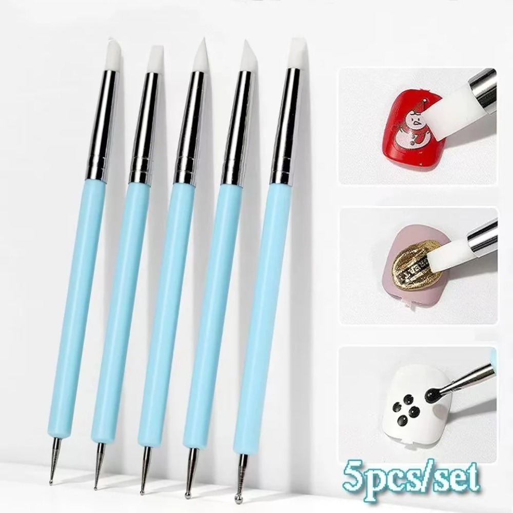 5PCS Silicone Clay Sculpting Tool for Brush Modeling Dotting Nail Art Pottery Clay Tool DIY Carving Sculpting Tools