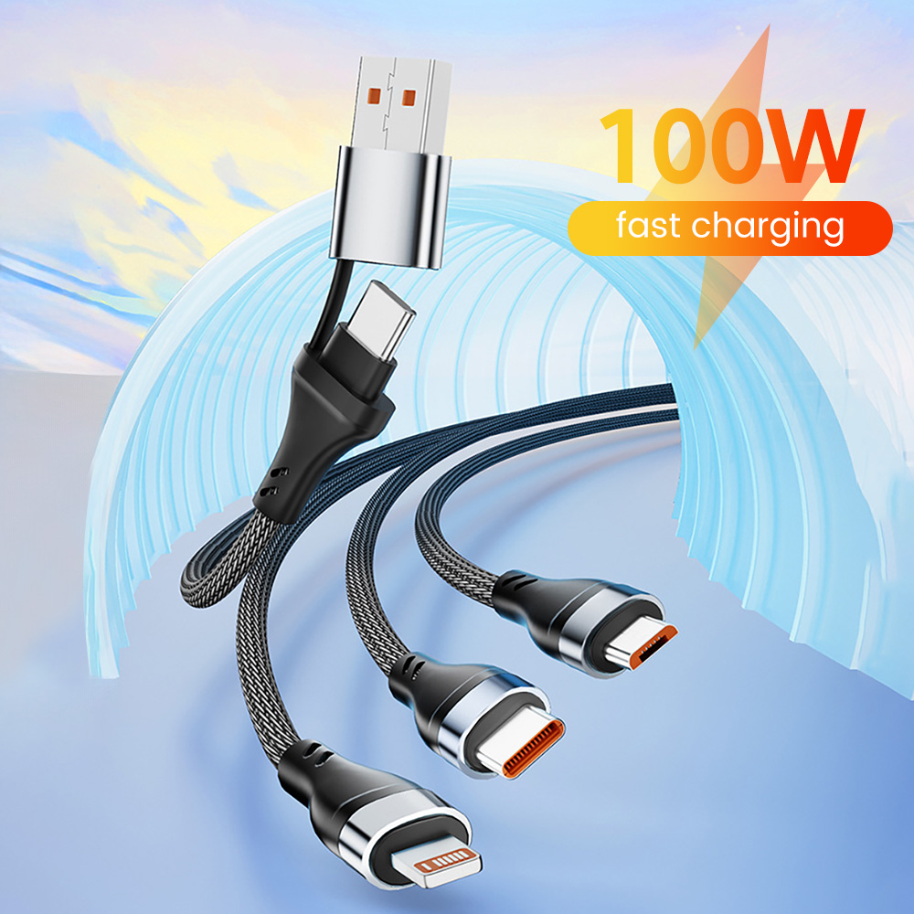 3 In 2 Fast Charging Cord for Iphone Huawei Micro Usb Type C Charger Cable 1.2M Multi Usb Port Multiple Usb Charging Cord