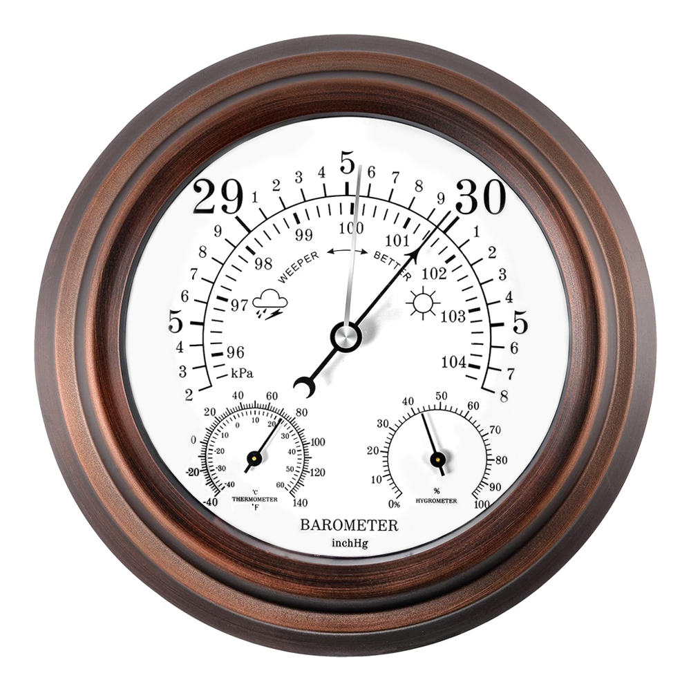 3 In 1 Barometer Thermometer Hygrometer Indoor Outdoor Weather Station Atmospheric Pressure Temperature Gauge Wall Decor 20cm