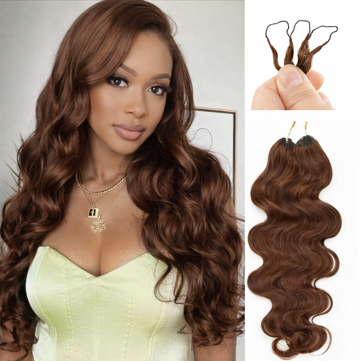 4# Drak Brown Body Wave Crochet Human Hair Pre-Separated Invisble Miracle Knot Braids Feather Crochet Hair Extensions Seamless
