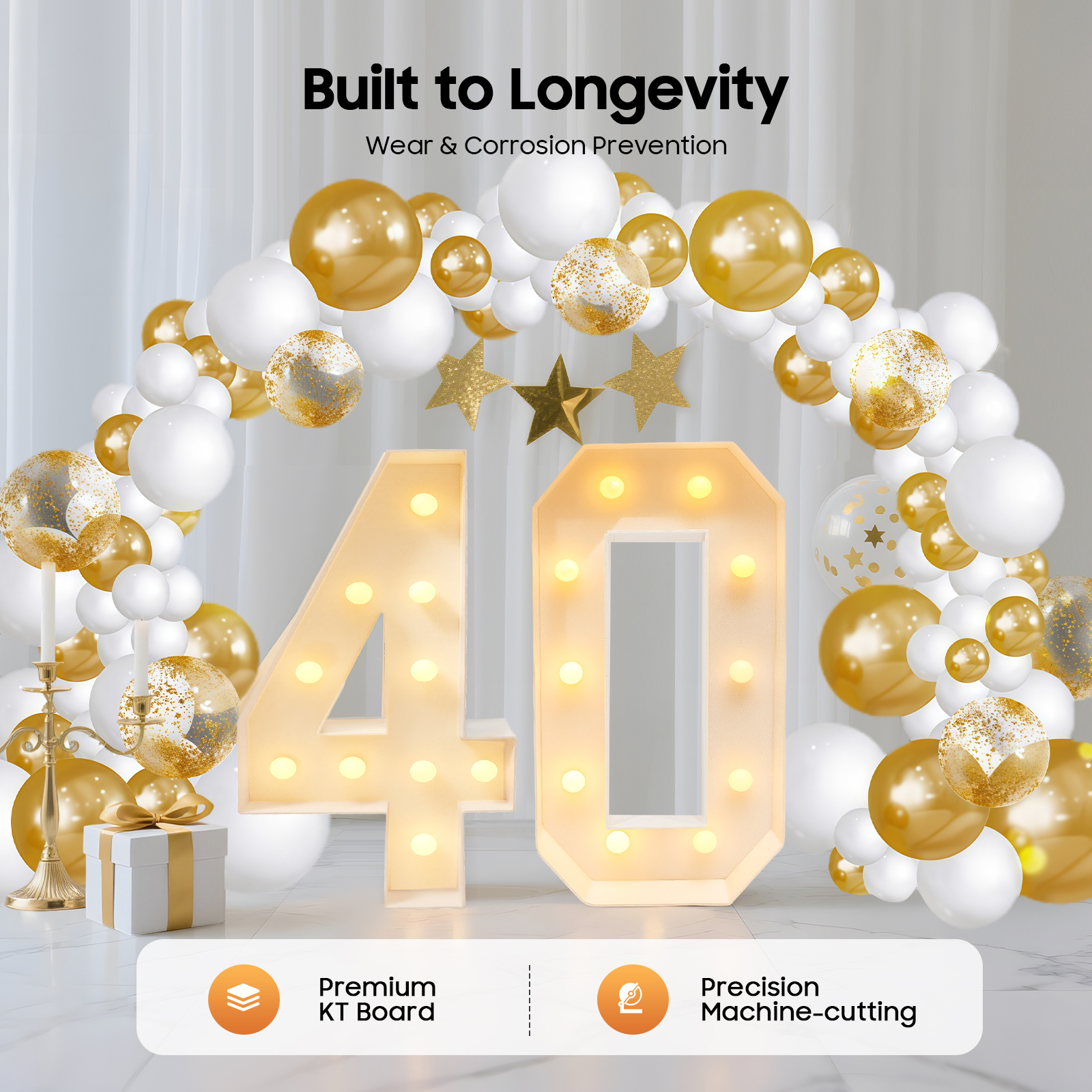 40 Light Up Numbers,40th Birthday Party Decoration,KT board 20 LED bulbs Warm Color Backdrop Pre-Cut Frame Large for Celebration