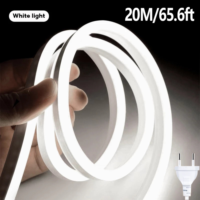 10M/20M Soft Silicone neon light LED Strip Lights 220V High Lumen LED Ribbon Waterproof Diode Tape Outdoor Light for Home decor