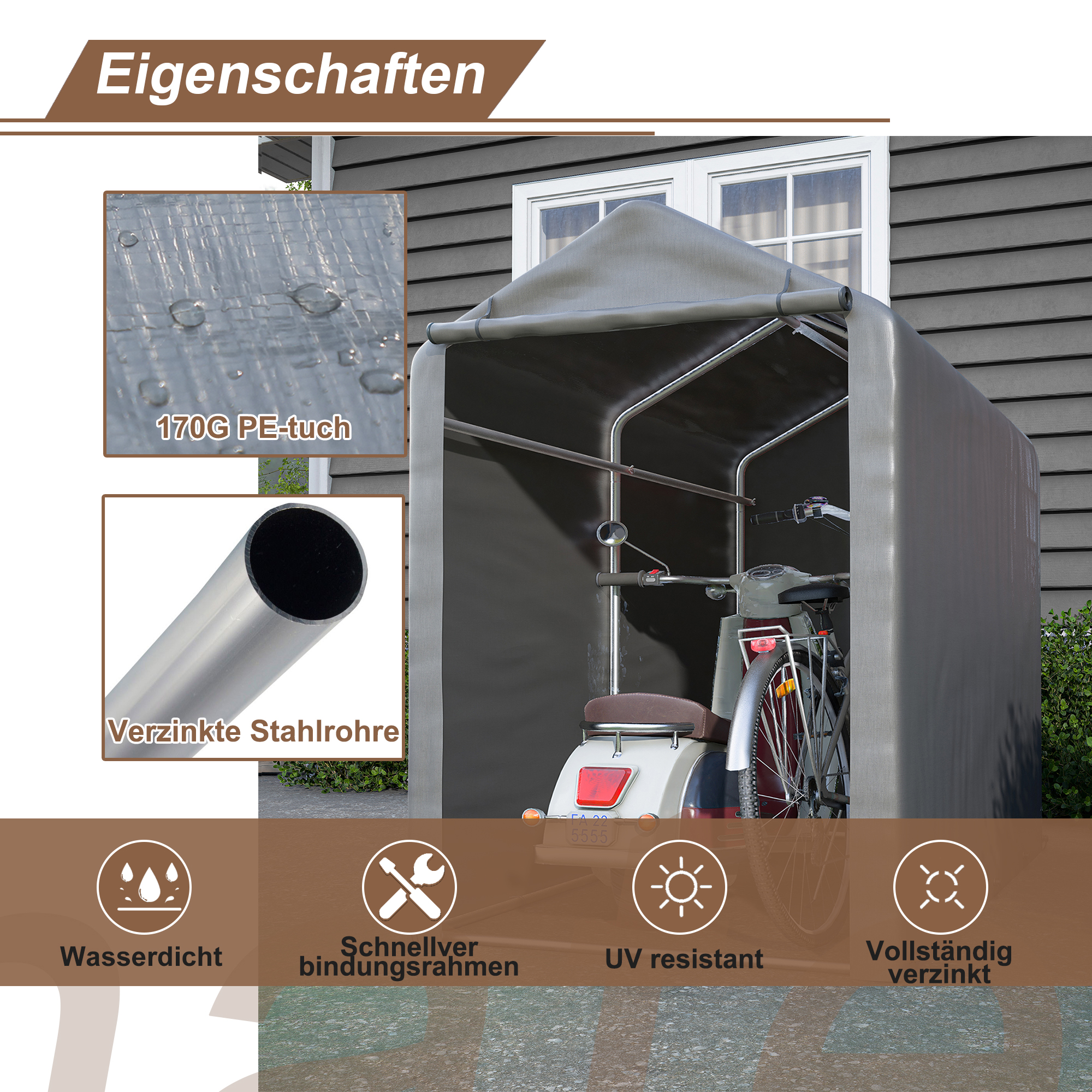 Durable Bike Garage Shed 187x100x160 cm, Dark Gray, Perfect for Garden Storage and Equipment Protection