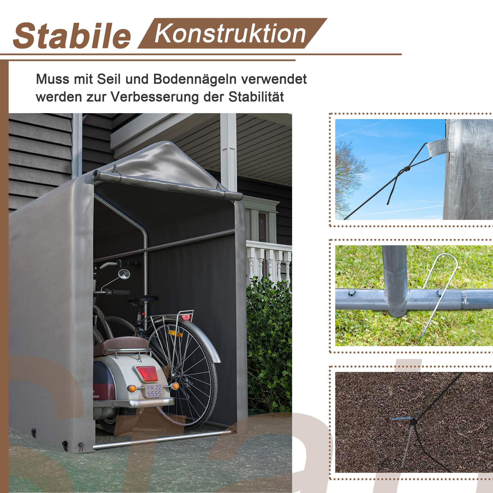 Durable Bike Garage Shed 187x100x160 cm, Dark Gray, Perfect for Garden Storage and Equipment Protection