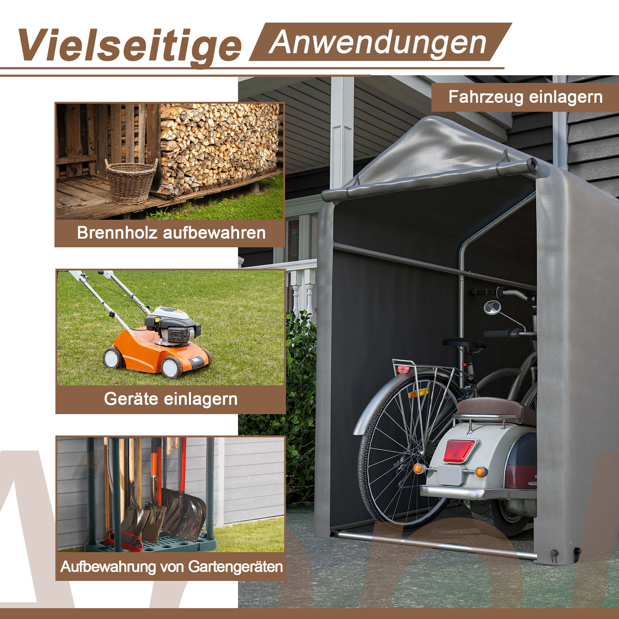 Durable Bike Garage Shed 187x100x160 cm, Dark Gray, Perfect for Garden Storage and Equipment Protection