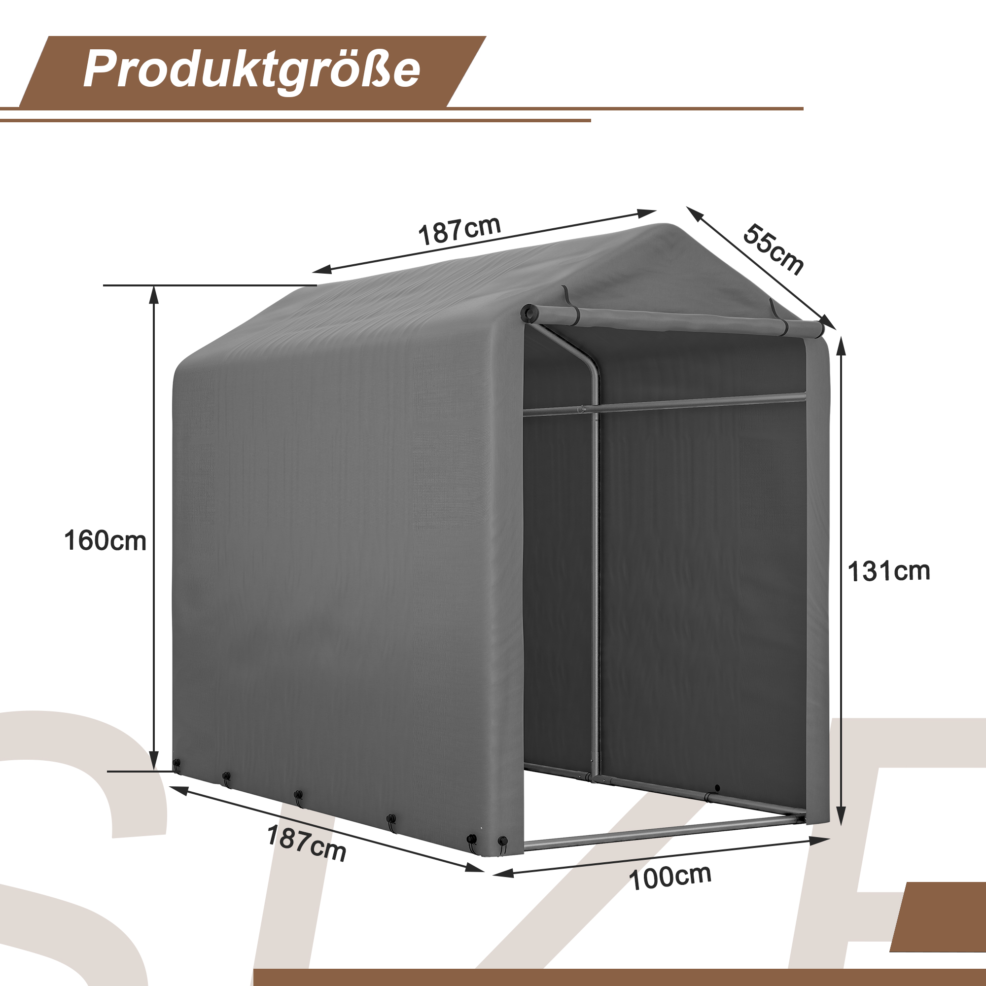 Durable Bike Garage Shed 187x100x160 cm, Dark Gray, Perfect for Garden Storage and Equipment Protection