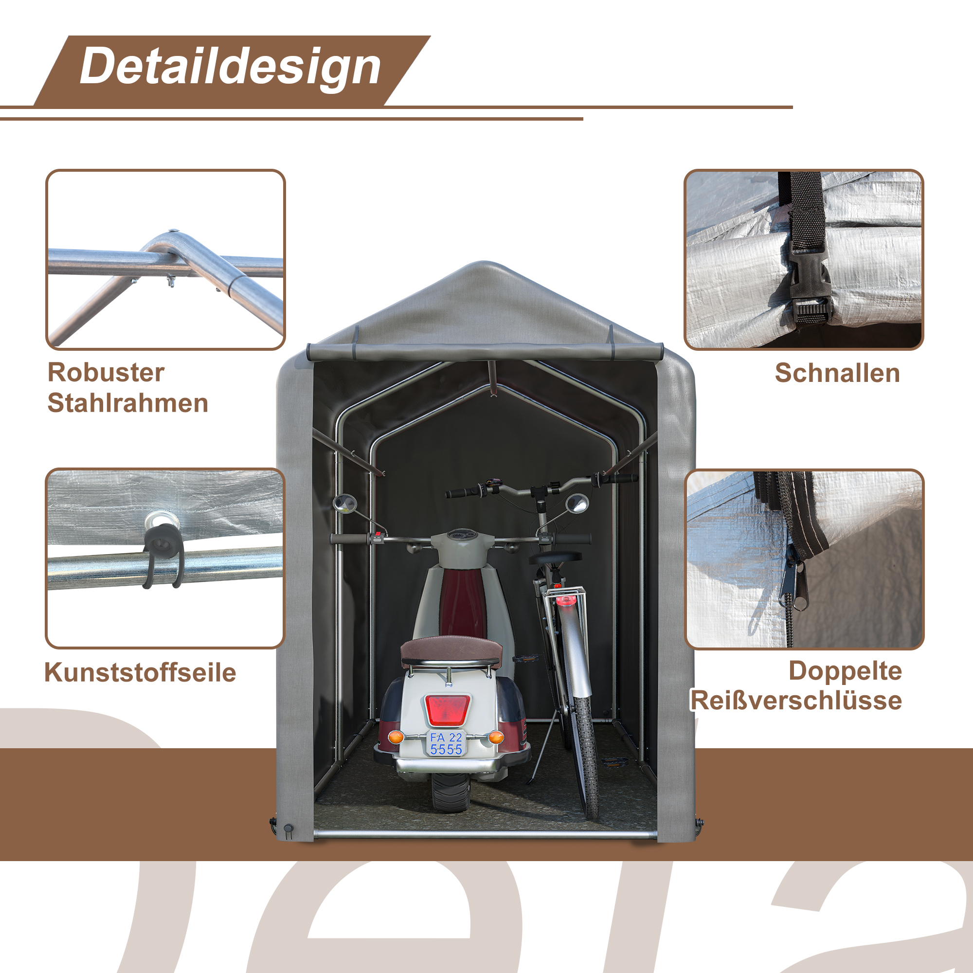 Durable Bike Garage Shed 187x100x160 cm, Dark Gray, Perfect for Garden Storage and Equipment Protection