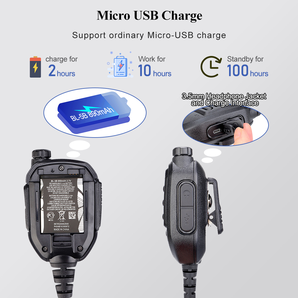 Retevis HK008 2Pin Rechargeable Microphone Mic Speaker Volume PTT Tangent For Baofeng UV 5R H777 for TYT Quansheng UV K5 Radios