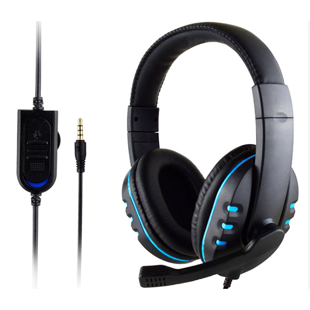 Headphones 3.5mm Wired Gaming Headset Earphones Music For PS4 Play Station 4 Game PC Chat computer With Microphone Blue / China Mainland