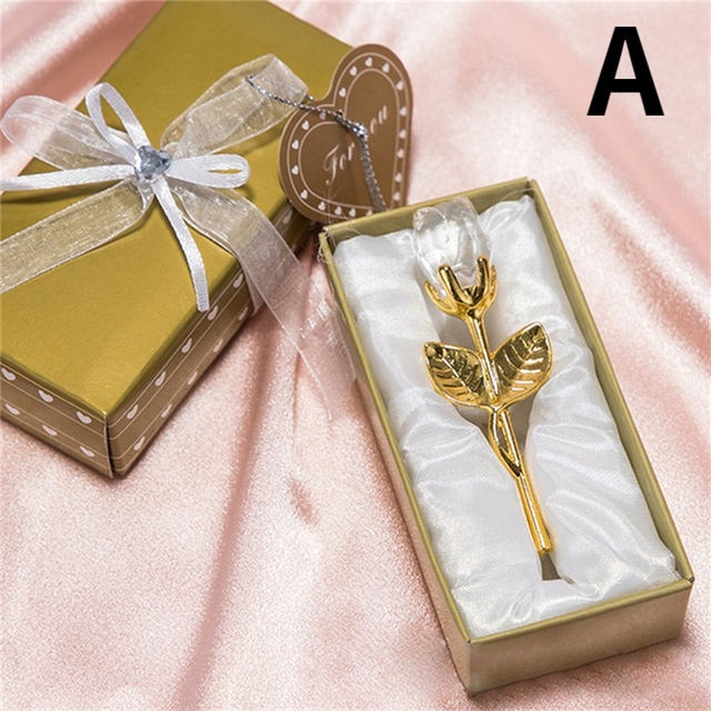 6 Colors Crystal Glass Rose Flower Figurines Craft Valentine's Day Favors X'mas Lovers' Gift Souvenir Home Wedding Decoration A