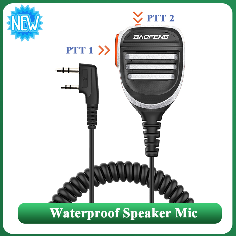 Baofeng Walkie Talkie Speaker Microphone Waterproof PTT Mic For UV-5R UV-16 UV-13 UV-21 UV17 Two Way Radio QuanSheng UV-K5 UV-K6 Dual PTT Silver