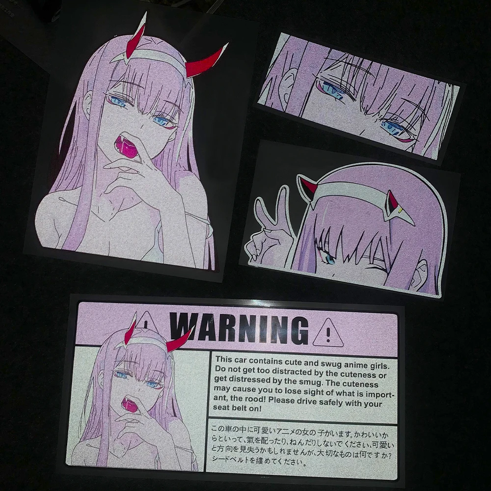JDM Anime Car Sticker 2D Warning Pink Girl Eyes Fuel Tank Cover Car Body Window Bumper Windshield Motorcycle Scooter Decals