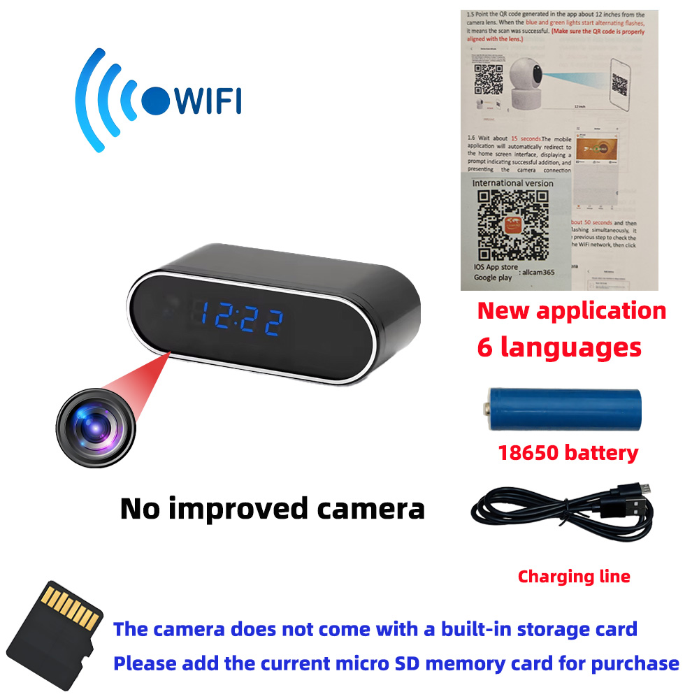 Improved 4KHD Mini WiFi Clock Camera, Supporting Remote Viewing, Motion Detection, Infrared Night Vision, and Home Mini Camera Old style camera / Only camera / China Mainland