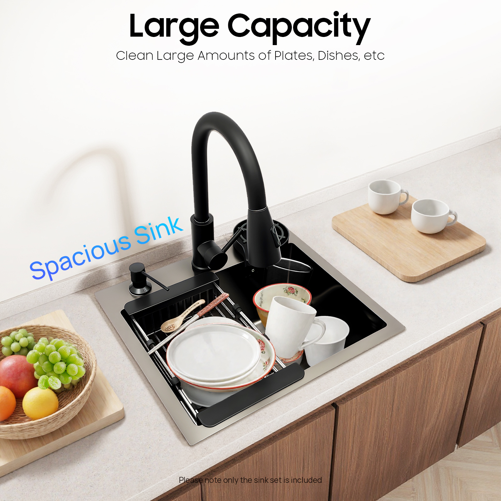Multi-functional Kitchen Sink with Retractable Faucet, Soap Dispenser and Drip Basket Black Stainless Steel Sink 3 Specification