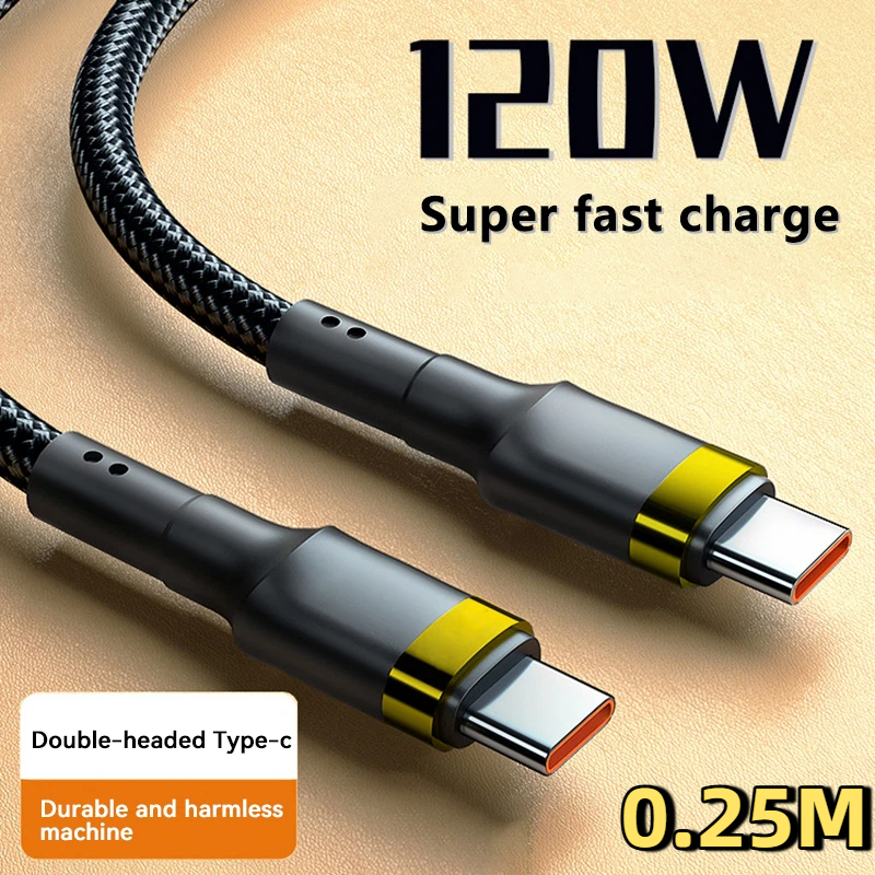 120W Fast Charger PD Quick Charging High Quality USB C TO USB Type C Cable For iPhone Xiaomi 15 Plus Pro Max Samsung S24 W gold 0.25m