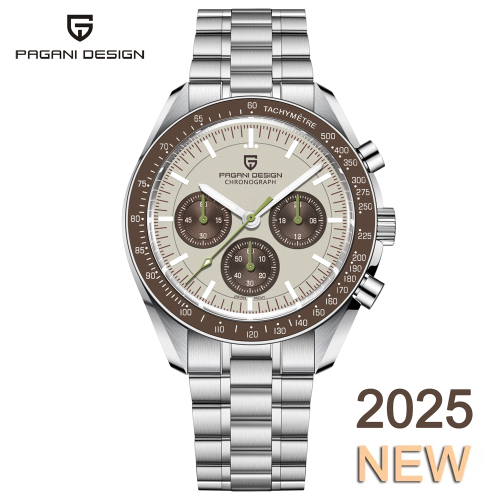 2026 New PAGANI DESIGN Moon V6 Men's Watches Luxury Quartz Watch For Man Chronograph VK63 Men Gift AR Sapphire Mirror Luminous Brown / france