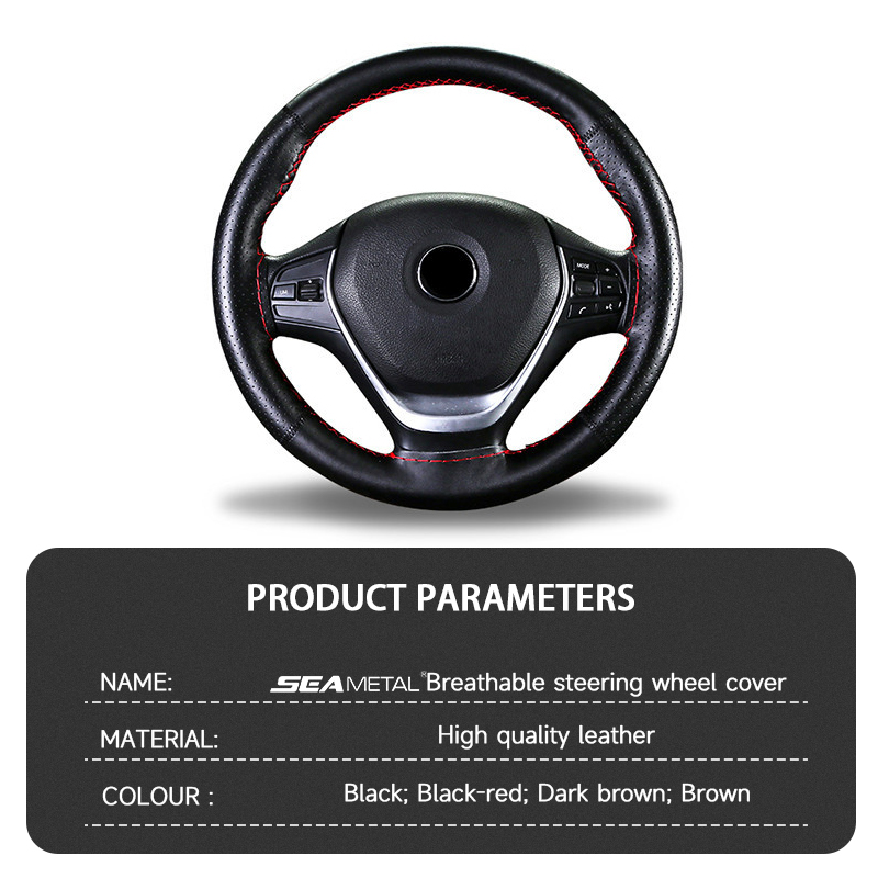 SEAMETAL 100% Genuine Leather Steering Wheel Cover Breathable Wear-Resistant Braid Car Steer Wheel Cover Universal for 37-39cm