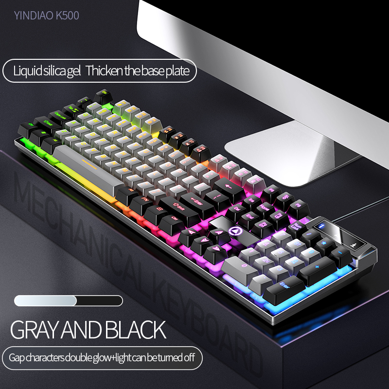 YINDIAO Keyboard Gaming Wired Laptop Desktops PC Computer Office Accessories Low Profile Gamer Keyboards With Numpad Gray and black Pairs