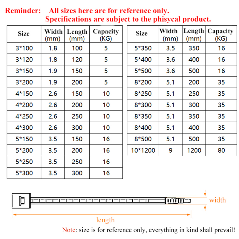 Plastic Nylon Cable Tie 100 PCS Black 5X300 Cable Tie Fixing Ring 3X200 Cable Tie Zipper with 5X200 Self-Locking Nylon Cable Tie