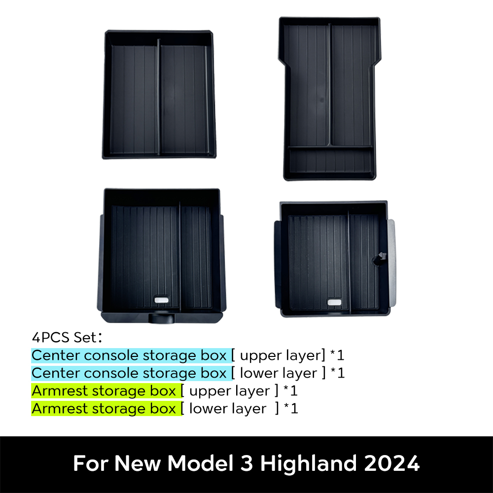 TEKSY For Tesla New Model 3 HIGHLAND 2025 2026 Center Console Storage Armrest Storage Box Upper&Lower Flocking Accessories New