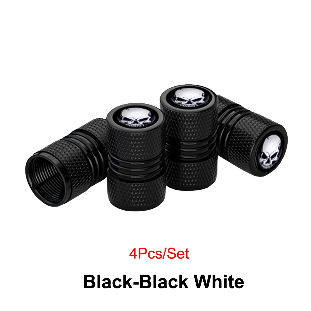 Aluminum Tire Valve Caps, With Rubber Ring, Dust Proof Cover Universal Fit for Cars, SUVs, Bike and Bicycle, Trucks, Motorcycles Black Black White