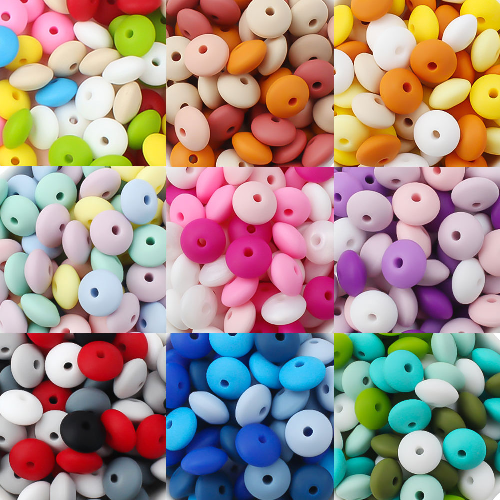 100/50/20Pcs 12mm Siilcone Beads Lentil Loose Spaced Bead for Jewelry Making DIY Beaded Pen Bracelets Necklace Keychain BPA Free