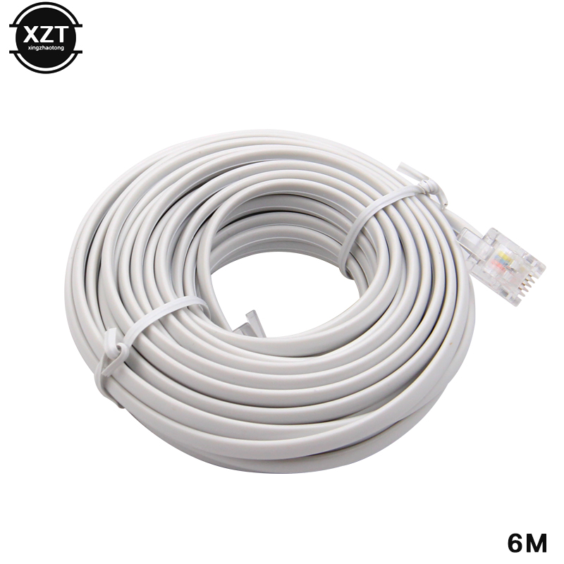 30/25/20/18/15/12/10/9/7.7/6/3/2/1M RJ11 Male Two Core 6P4C Modular Telephone Phone Cables Extension Cable Wire Finished Phone L