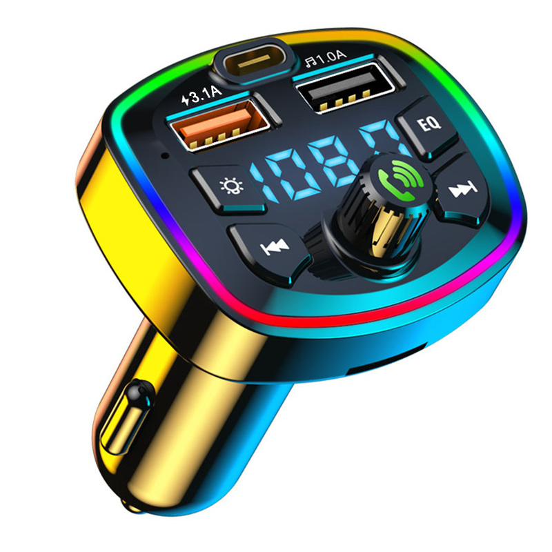 Car Bluetooth 5.0 FM Transmitter Wireless Adapter Mic Audio Receiver Auto MP3 Player 2.1A Dual USB Fast Charger Car Accessories Black