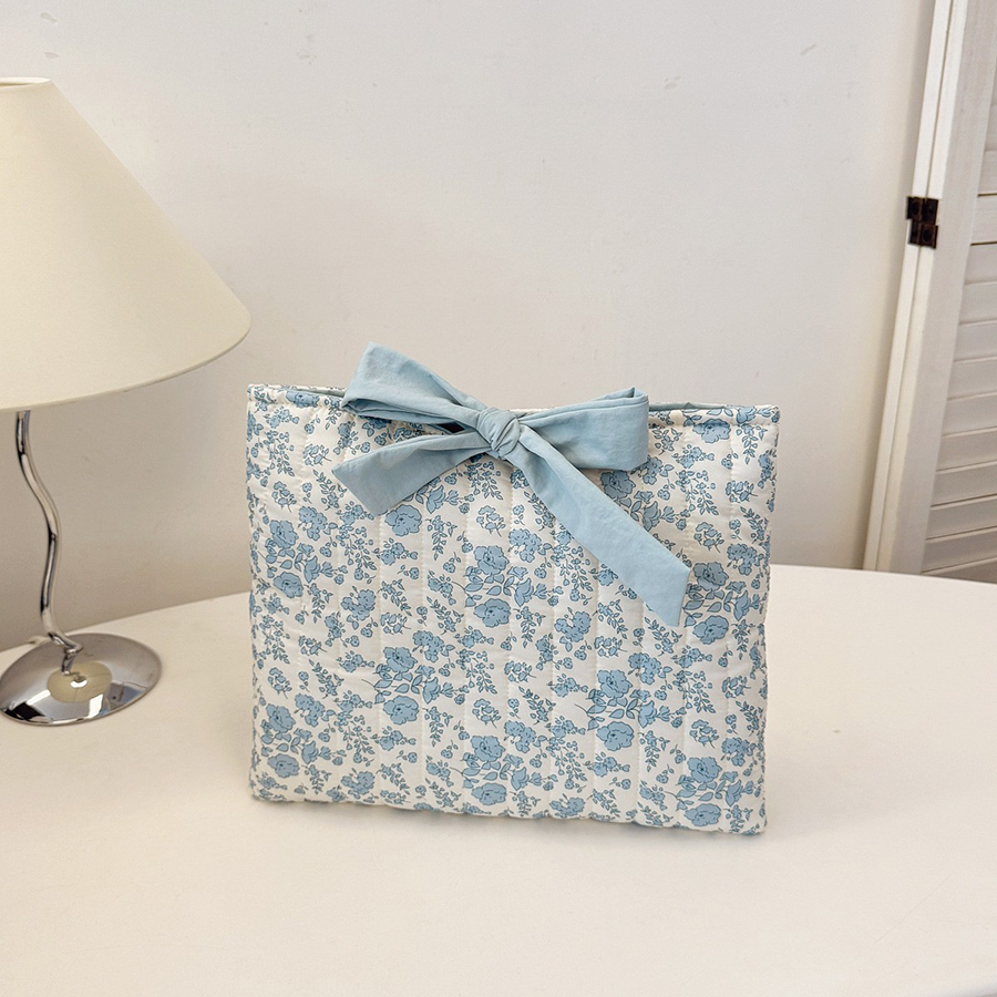 1PC Floral Quilted Makeup Bag with Bow  Large Capacity Multifunctional Practical lightweight College Style Unsealed Lined