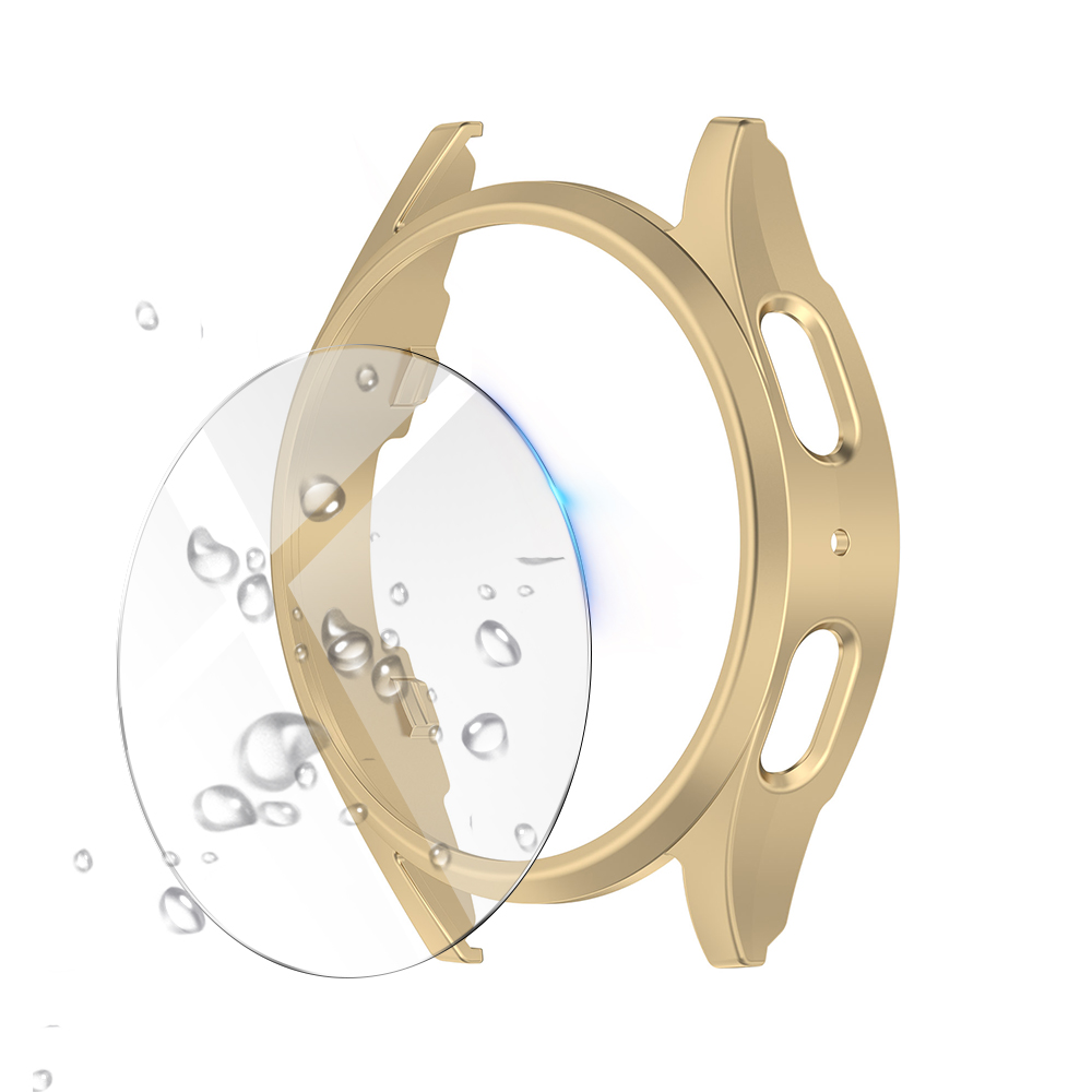 Glass+Case for Samsung Galaxy Watch 7 40mm/44mm Screen Protector Tempered Glass&Hard PC Protective Bumper Cover Accessories Set Gold / Galaxy Watch 7 44mm