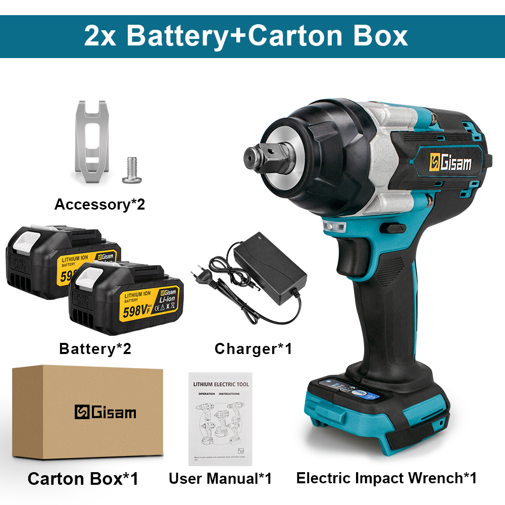 1800N.M Torque Brushless Electric Impact Wrench 1/2 inch Lithium-Ion Battery Cordless Wrench Tools For Makita 18V Battery Pin Battery / spain