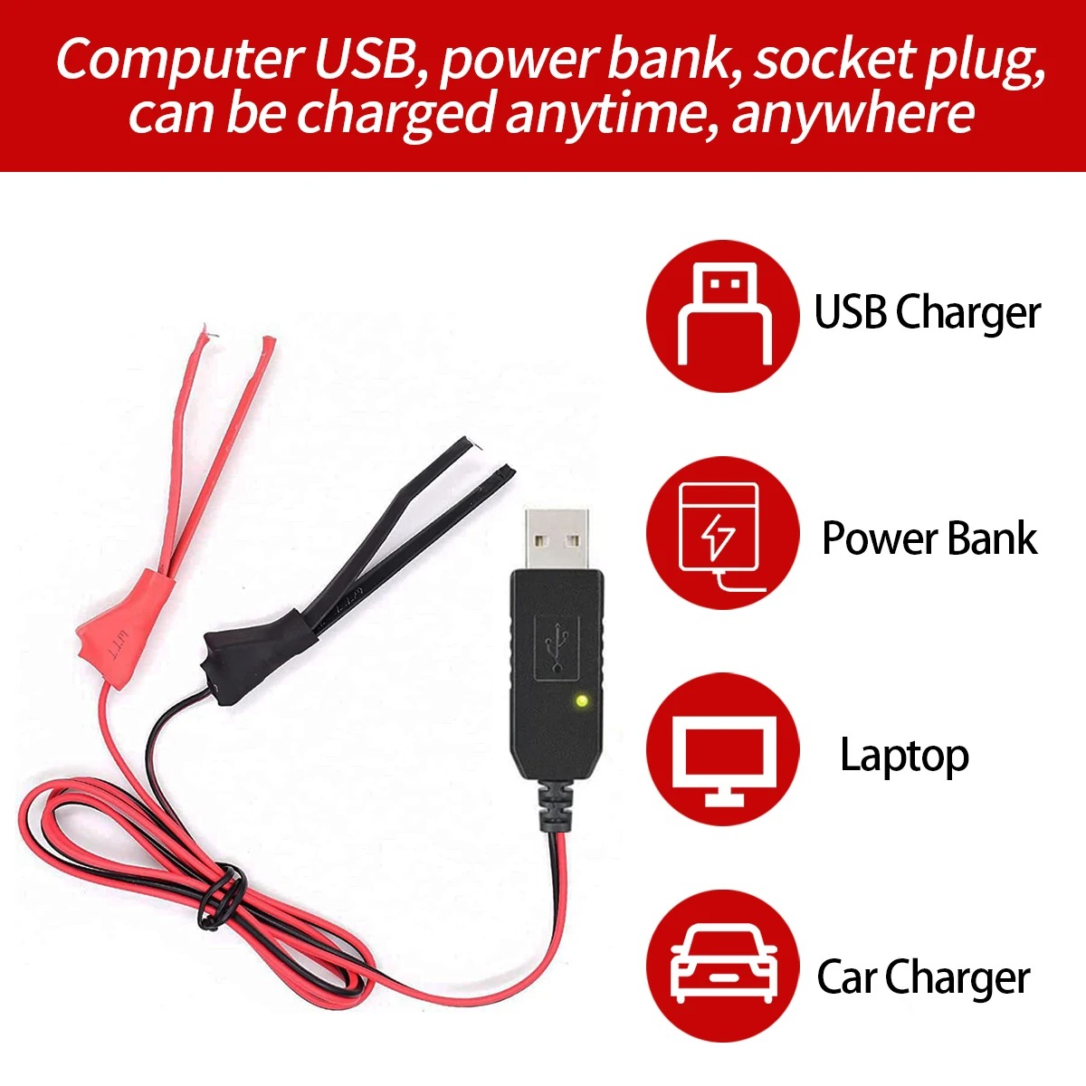 Baofeng Walkie Talkie Universal USB Charger Cable for BaoFeng UV-5R UV-82 BF-888S TYT Retevis Two Way Radio with Indicator Light