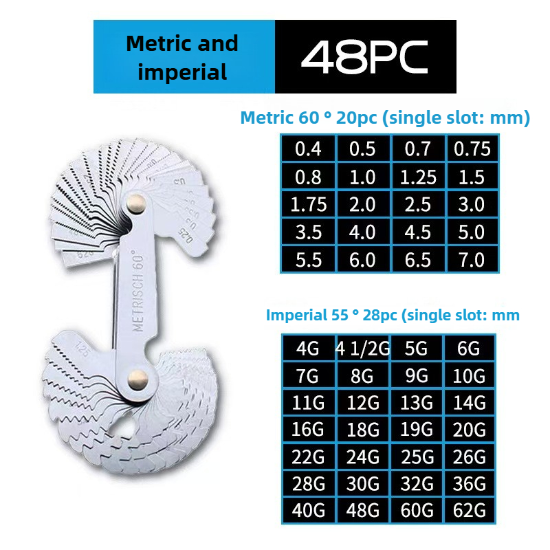 55/60 Degree Metric Inch Thread Plug Gauge Gear Tooth Screw Pitch Gauges Measuring Center Metrisch Thread Measurement Tools