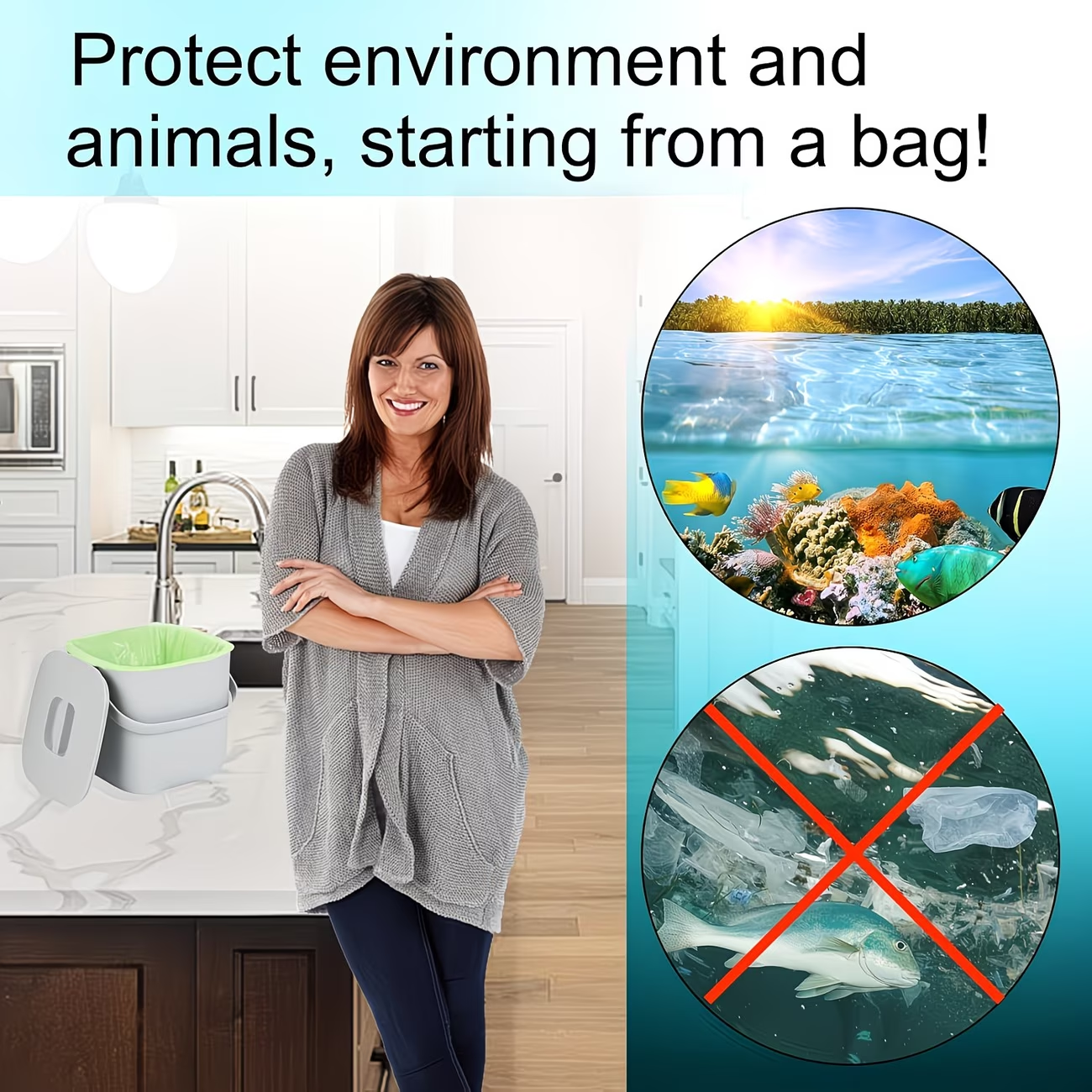 100 household garbage bags per roll, 15.14-18.93 liters, unscented, 20% thicker, ultra-durable, leak-proof (green, 10 liters) /