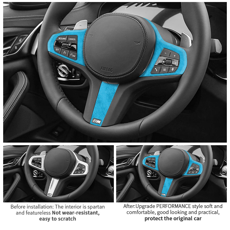 Made of Alcantara For BMW G30 G20 G28 G21 G11 G12 F40 Z4 G32 Car Steering Wheel Stickers Button Trim Frame Interior Accessories