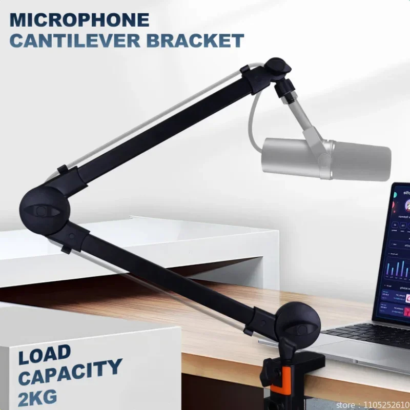 Spring-Free Microphone Arm Stand, Foldable Low Profile Desk Mic Boom Arm with Metal Base, Adjustable Long Arm Cantilever Holder