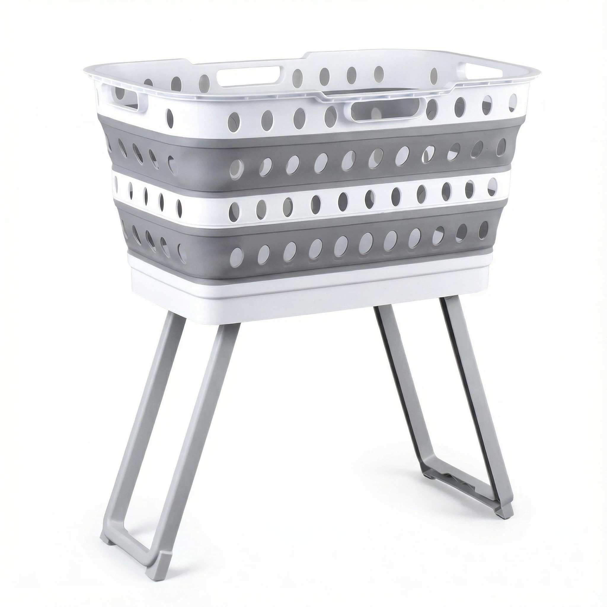43L Collapsible Plastic Laundry Basket Foldable Pop Up Storage Container/Organizer Washing Tub Space Saving Hamper/Basket Poland / L / Light Grey