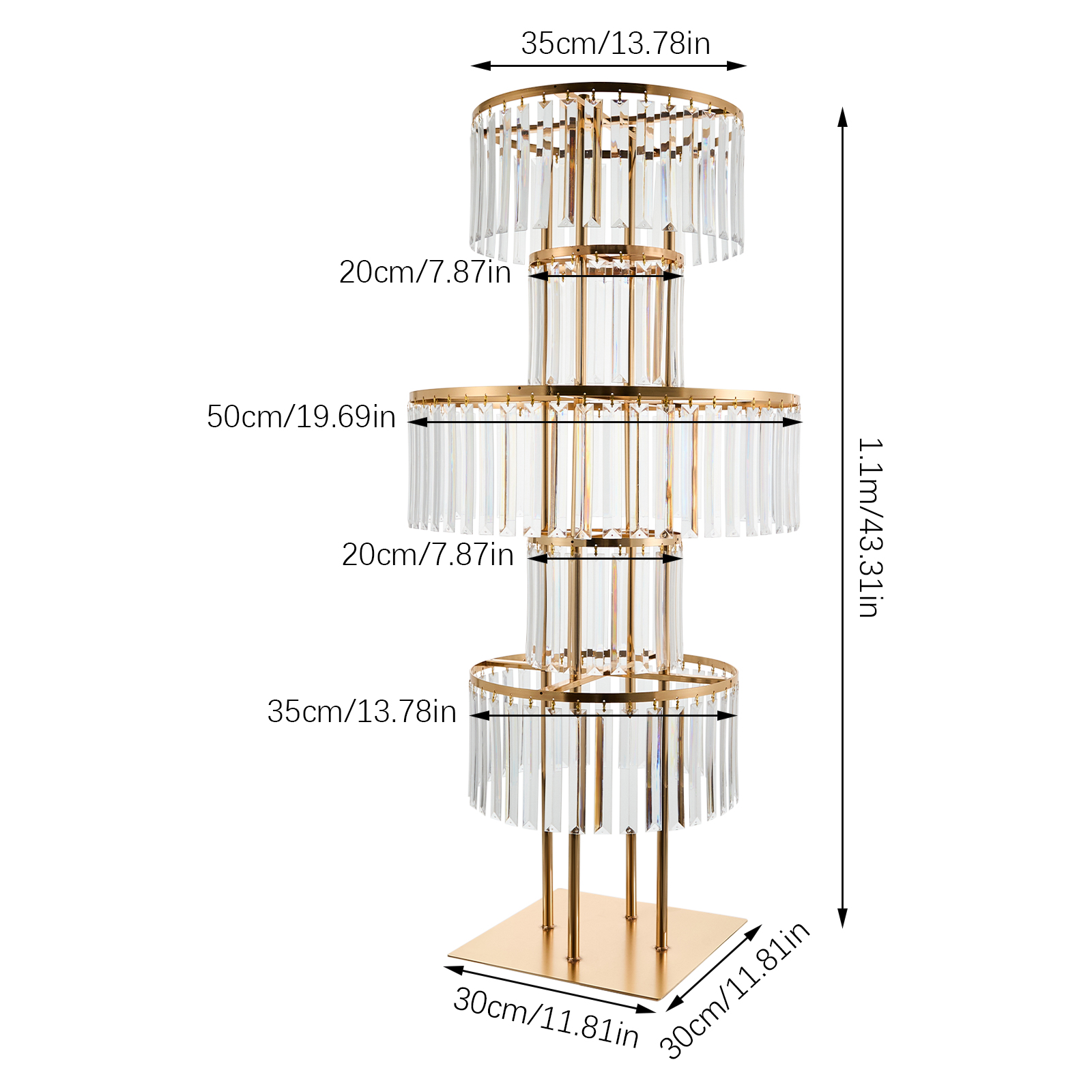1/2Pcs 5-Tier Gold Acrylic Wedding Flower Stand 110cm Crystal Style Floor Standing Centerpiece for Wedding Party Event Decorate pcs / United States