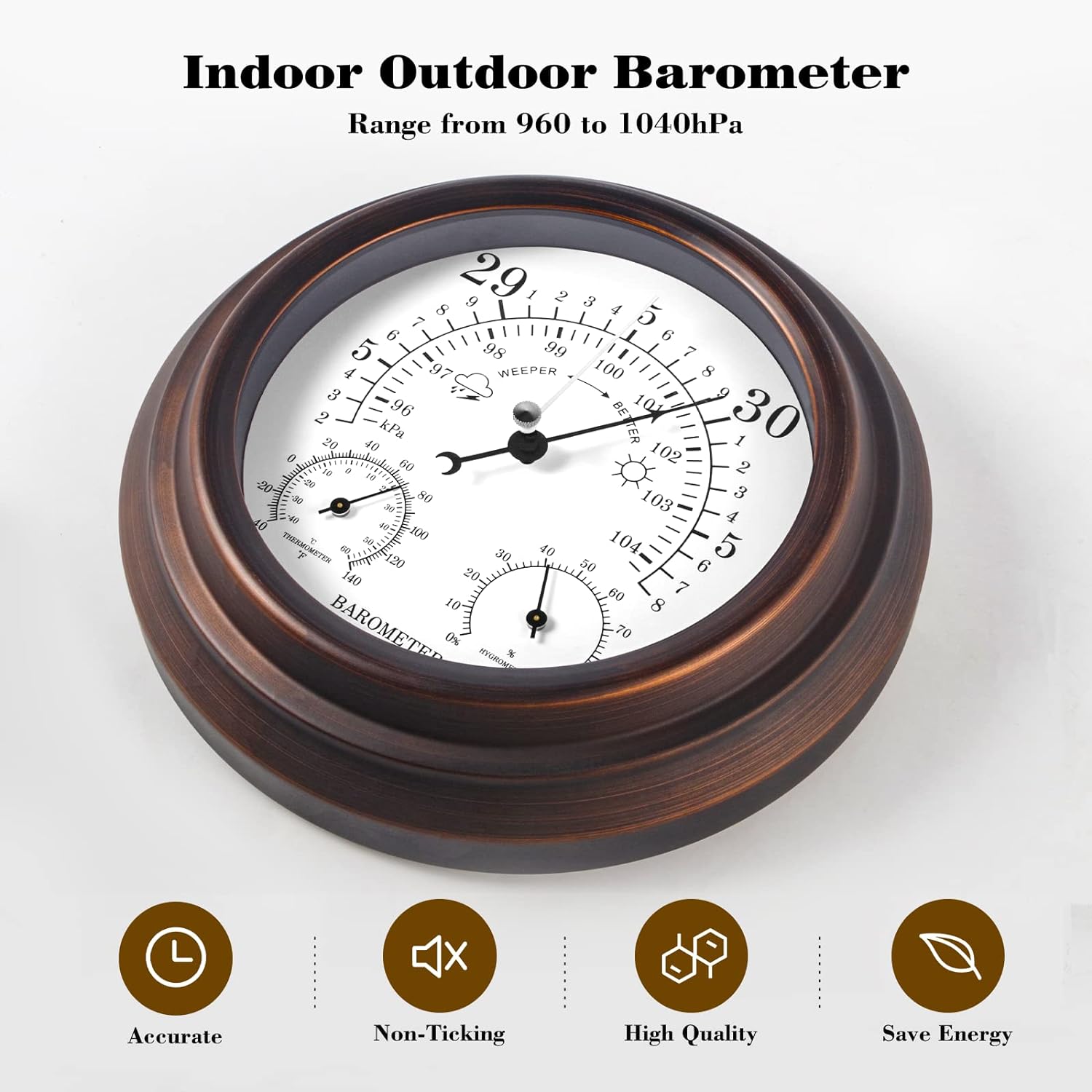 3 In 1 Barometer Thermometer Hygrometer Indoor Outdoor Weather Station Atmospheric Pressure Temperature Gauge Wall Decor 20cm