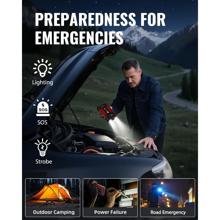 12000A Jump Starter for 12V Vehicles, Portable Car Battery Booster Pack with USB, LED Light, and Storage Case