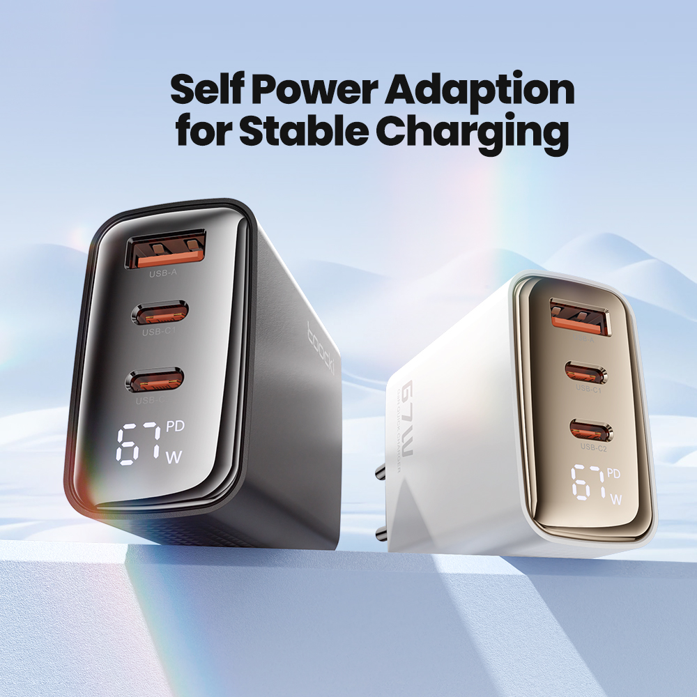 Toocki PD 67W GaN USB Charger Digital Display Quick Charge QC4.0 Type C Charger For iPhone ipad Xiaomi Samsung Huawei Tablets