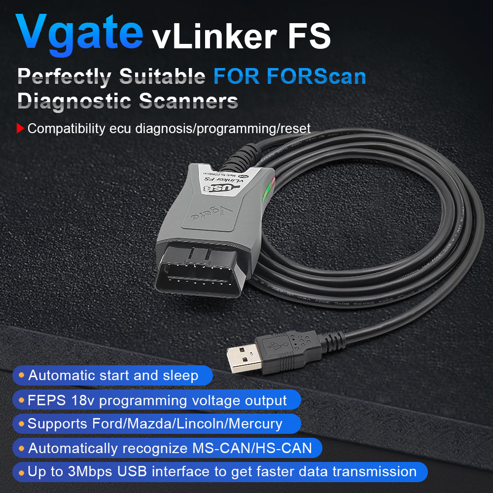 Vgate VLinker FS USB ELM327 For Ford FORScan For Mazda HS MS CAN ELM327 OBD2 Car Diagnostic Scanner Interface Tools OBDII
