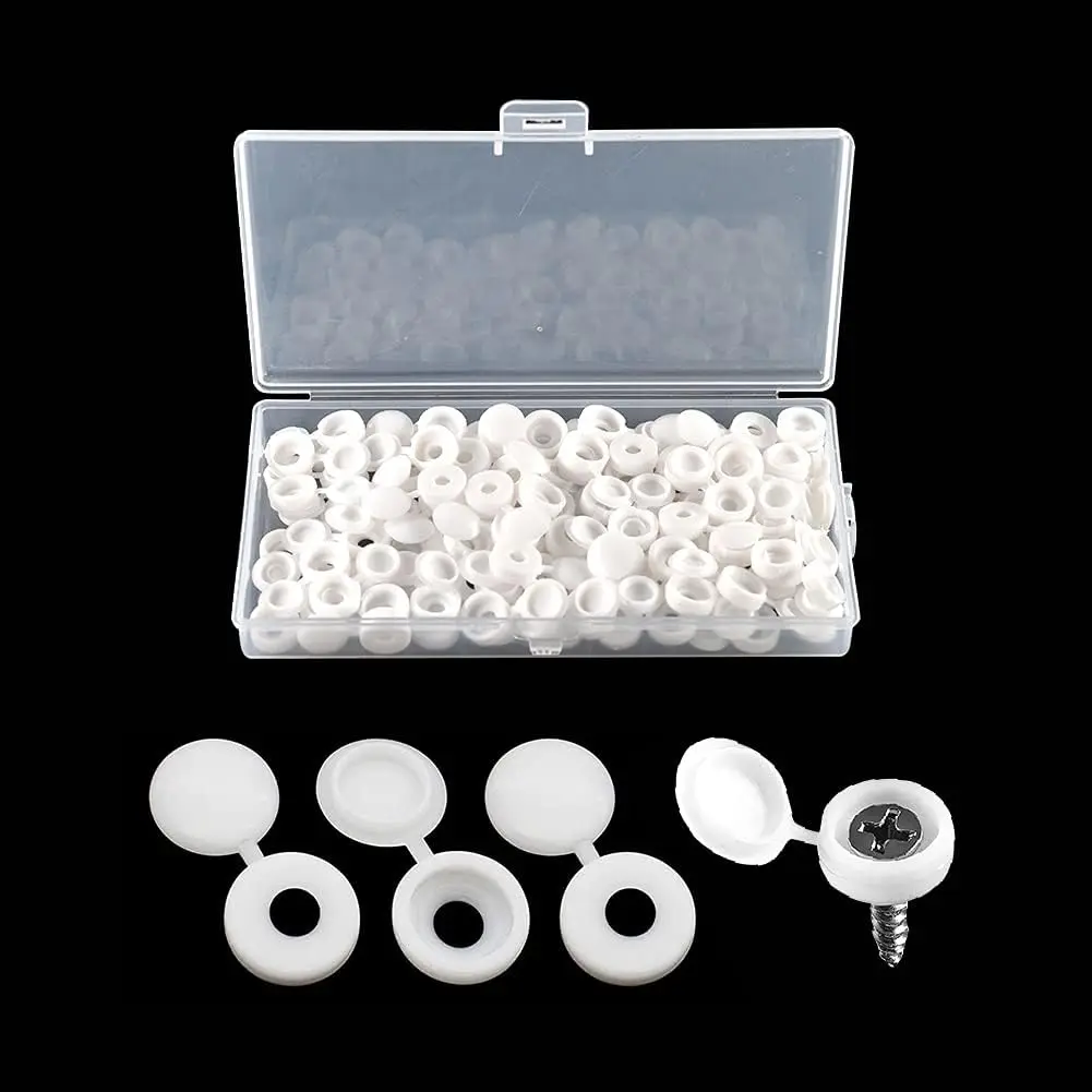 5/100PCS Hinged Plastic Screw Cap Cover Nuts Fold Snap Protective Cap Button Screw Wood Furniture Decorative Nuts Bolts Hardware white / pcs