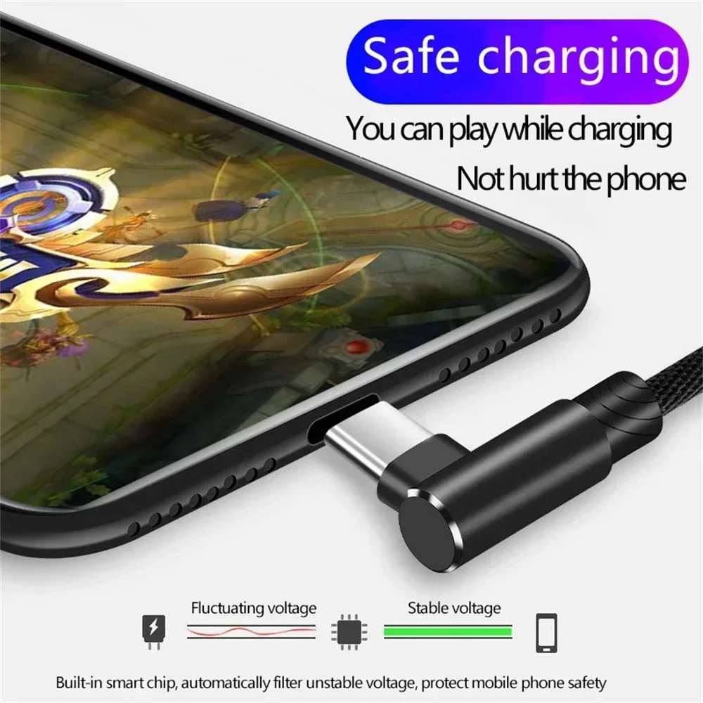 40W 5A USB To Type C Fast Charge Weave Data Cable 90 Degree Phone Charger Cable For iPhone Xiaomi Redmi Huawei USB Charging Wire