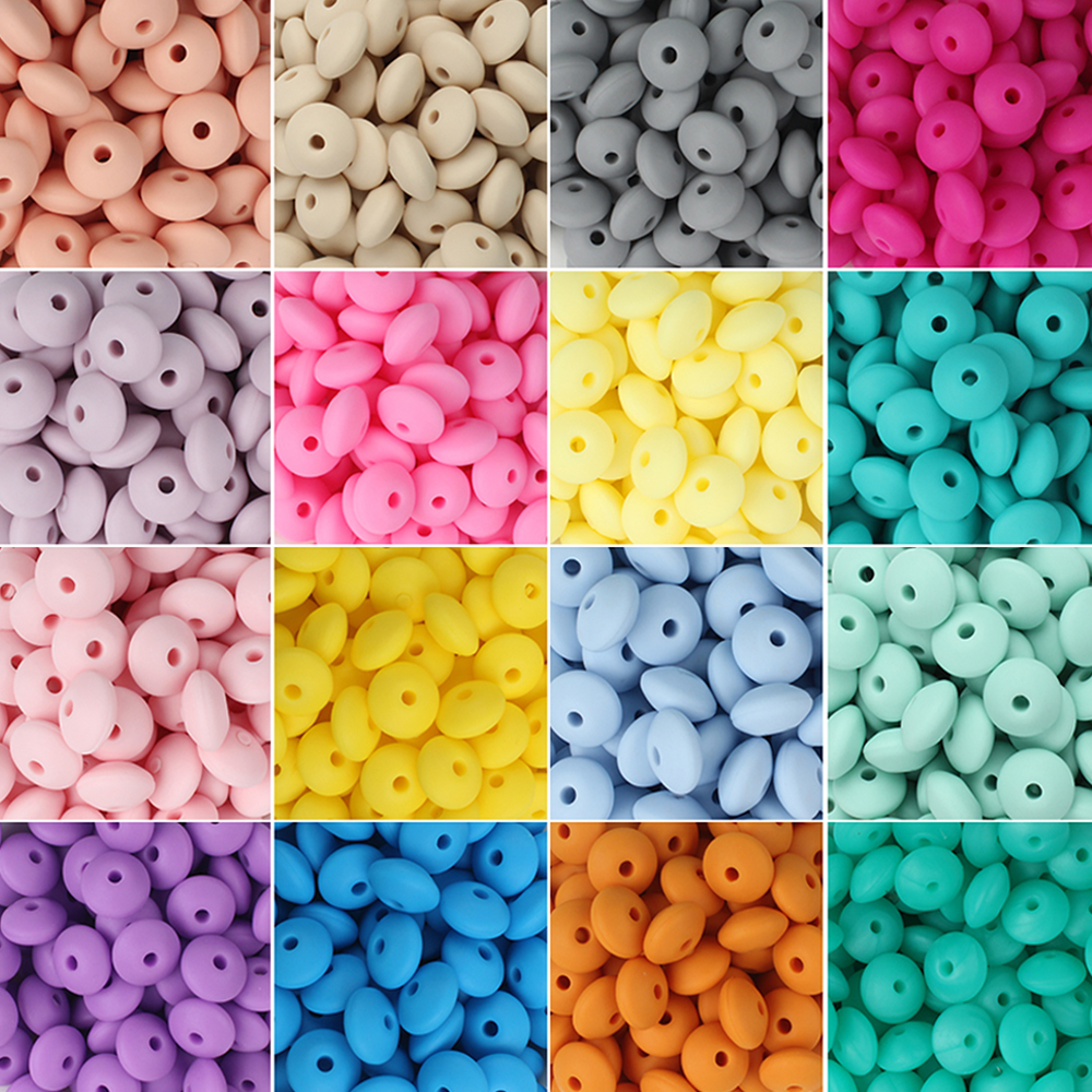 100/50/20Pcs 12mm Siilcone Beads Lentil Loose Spaced Bead for Jewelry Making DIY Beaded Pen Bracelets Necklace Keychain BPA Free